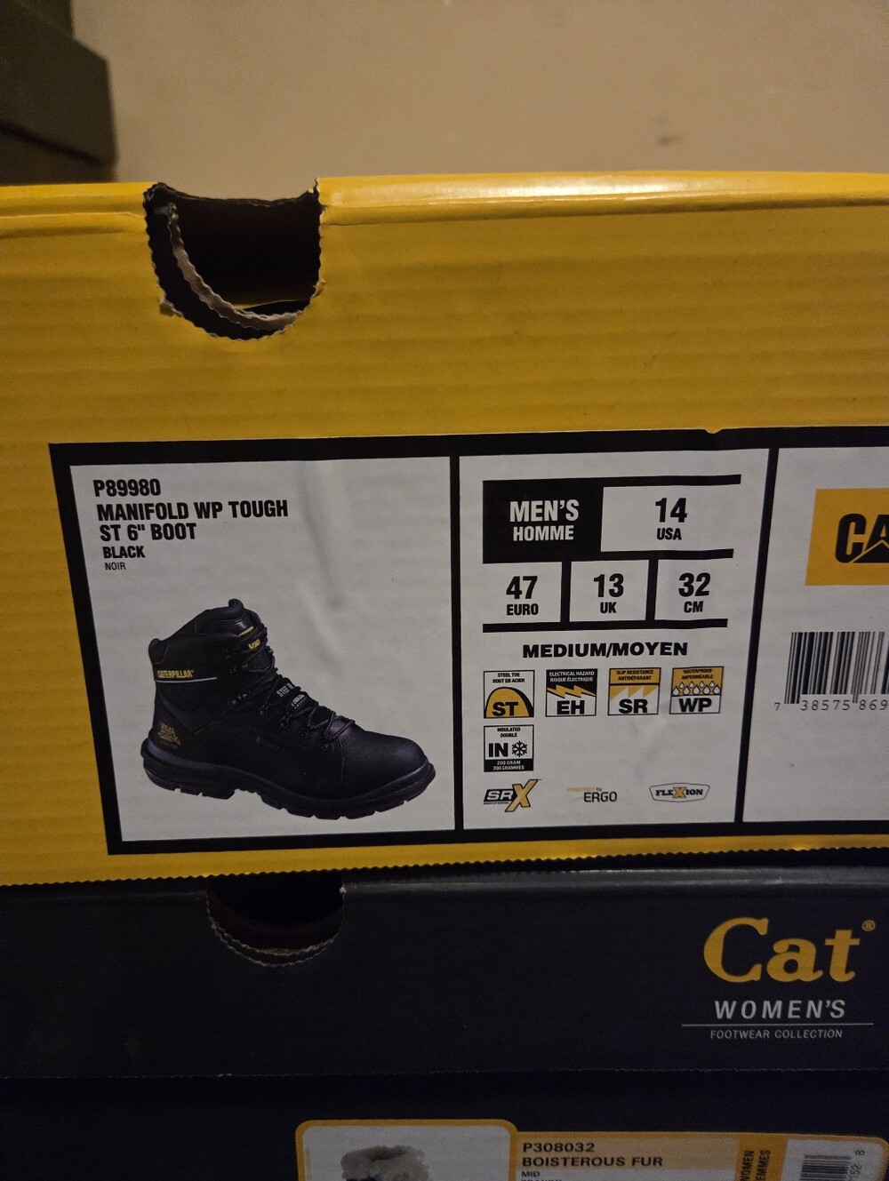 Caterpillar Black Work Steel Toed Water Proof Work Boots, Size 14, Brand New